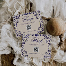Blaue Beige Blumen Hochzeit QR