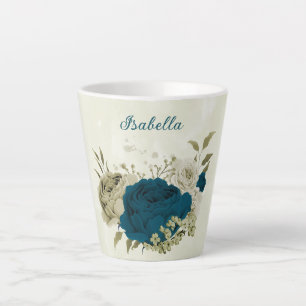 blaue beige Blüten  Milchtasse