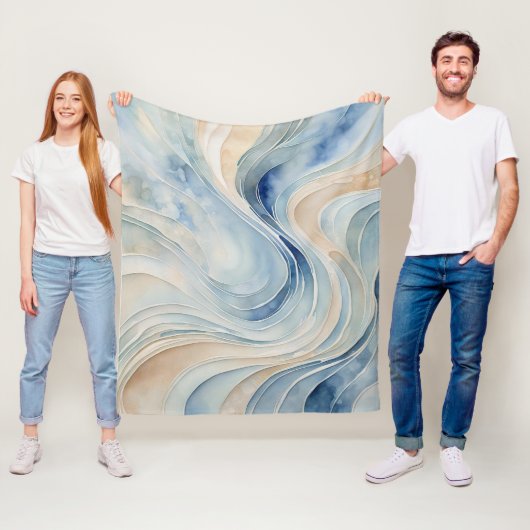 Blaue Beige Wellen Fleecedecke (Beispiel)