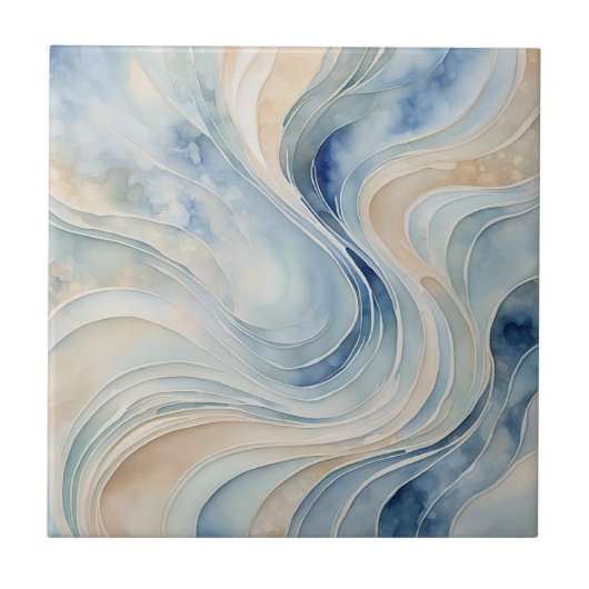 Blaue Beige Wellen Fliese (Vorderseite)