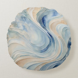Blaue Beige Wellen Rundes Kissen