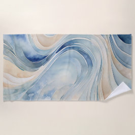 Blaue Beige Wellen Strandtuch