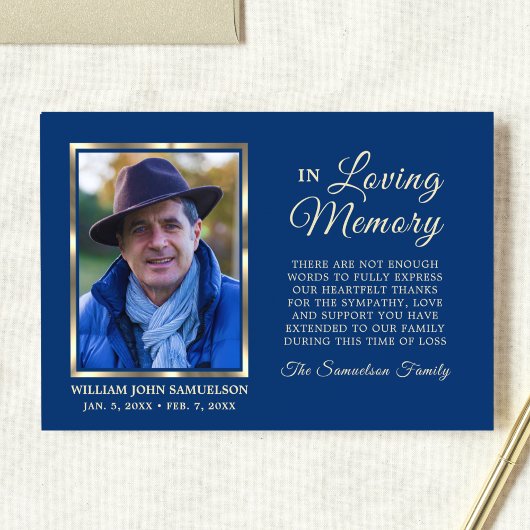 BLAUE Beileid Beerdigung Gedächtnis DANKEN SIE Fot Dankeskarte