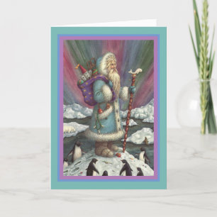 BLAUE BELSNICKLE, NORDLICHTS & PENGUINS Verse Feiertagskarte