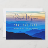 Blaue Berge Hochzeit Save the Date Karten (Vorderseite)