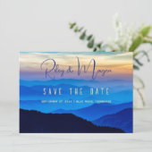 Blaue Berge Hochzeit Save the Date Karten (Stehend Vorderseite)