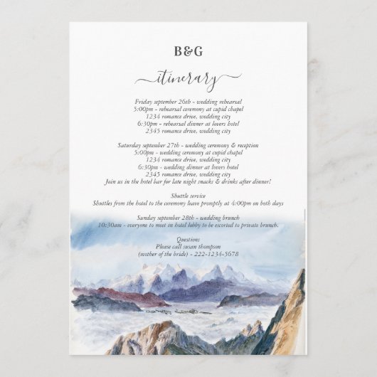 Blaue Berge Pine Hochzeitreise Programm (Rückseite)