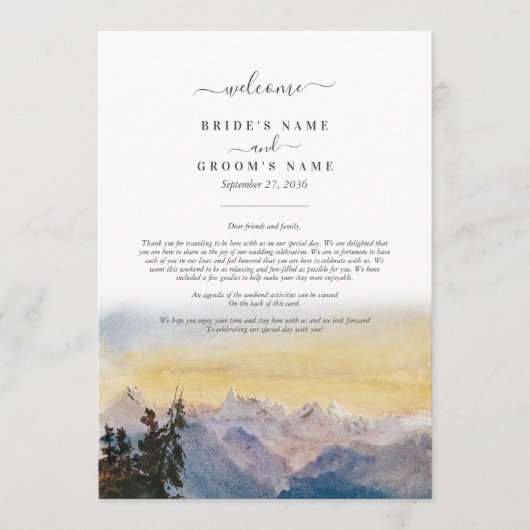 Blaue Berge Pine Hochzeitreise Programm (Vorderseite)