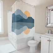 Blaue Berge reflektiert im See Duschvorhang (Beispiel)