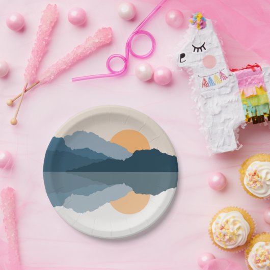 Blaue Berge reflektiert im See Pappteller (Party)