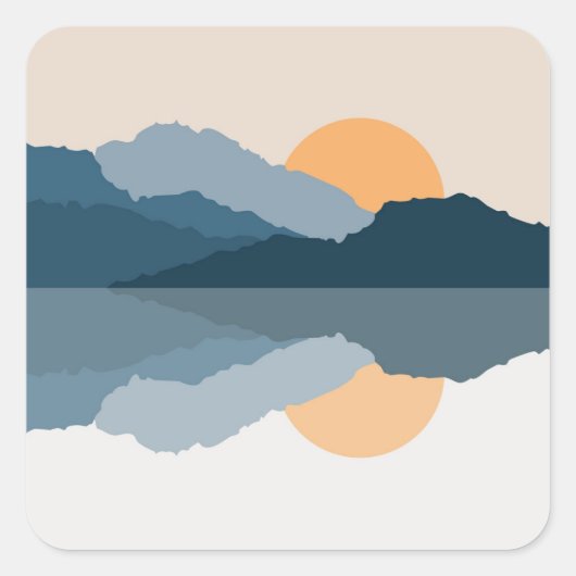 Blaue Berge reflektiert im See Quadratischer Aufkleber (Vorderseite)