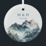 Blaue Berge Rustikale Hochzeit Ornament Aus Glas<br><div class="desc">Blue Mountains rustikale Sammlung. Vollständige Suite erhältlich unter https://www.zazzle.com/collections/blue_watercolor_mountains-119930444621335812</div>