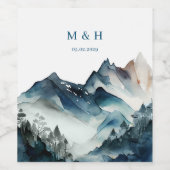 Blaue Berge Rustikale Hochzeit Weinetikett (Einzelnes Label)
