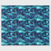 Blaue Berge und Baumdesign Geschenkpapier (Flach)