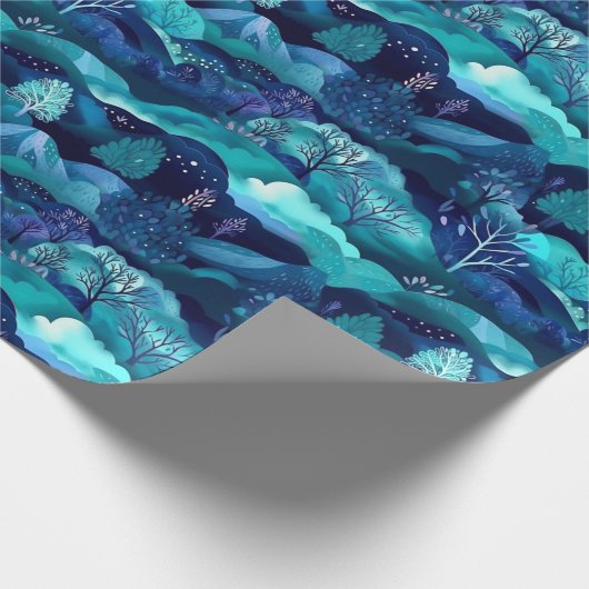 Blaue Berge und Baumdesign Geschenkpapier (Ecke)