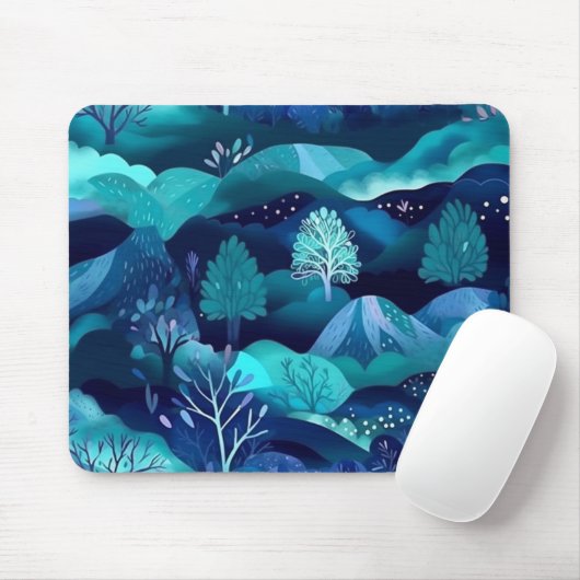 Blaue Berge und Baumdesign Mousepad (Mit Mouse)