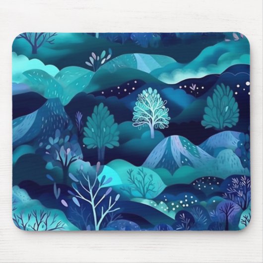 Blaue Berge und Baumdesign Mousepad (Vorne)