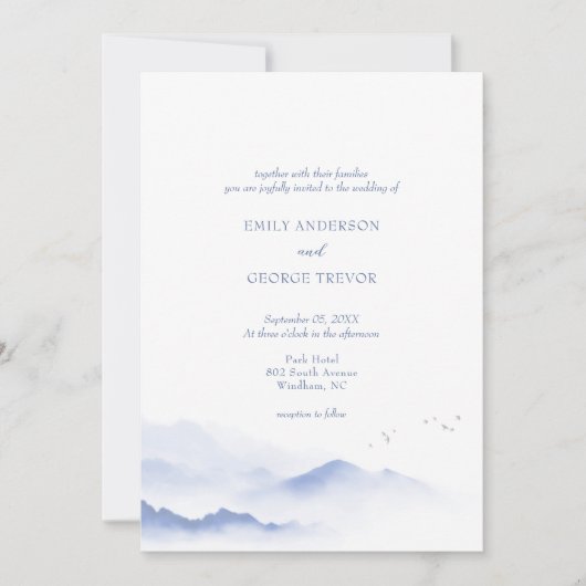 Blaue Berge und Vögel - Einladung zur Hochzeit (Vorderseite)