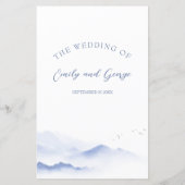 Blaue Berge und Vögel Hochzeitsmenü (Rückseite)