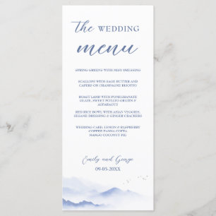 Blaue Berge und Vögel Hochzeitsmenü Menükarte