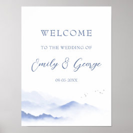 Blaue Berge und Vögel Hochzeitsplakat Poster