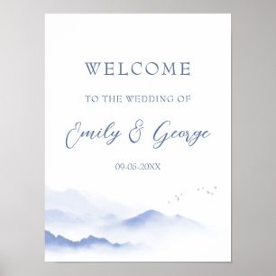 Blaue Berge und Vögel Hochzeitsplakat Poster