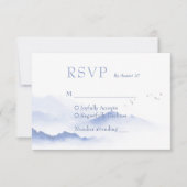 Blaue Berge und Vögel uAwg Hochzeitkarte RSVP Karte (Vorderseite)