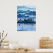 Blaue Berge Wasserfarbe Landschaftlich Landschaft Poster (Küche)