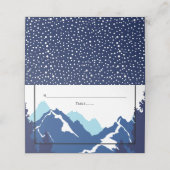 Blaue Berge Winterhochzeit gefalteter Begleitschut Platzkarte (Außenseite Aufgefaltet)