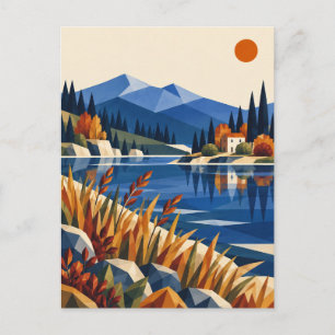 Blaue Bergsee-Herbstlandschaft-Grußkarte Postkarte