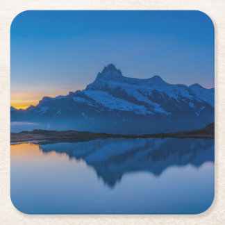 Blaue Bergsonnenuntergangs-Wasserreflexion Rechteckiger Pappuntersetzer