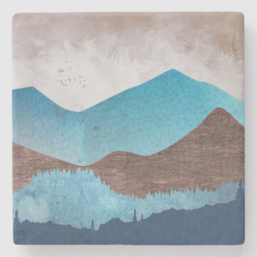 Blaue Bergspitzen Steinuntersetzer (Vorderseite)