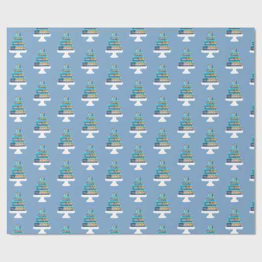 Blaue bewachsene Geburtstagskuche Geschenkpapier (Flach)
