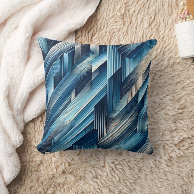 Blaue Bewegungslinien Kissen (Decke)