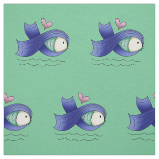 Blaue Bewusstseins-Band-Fische u. Herz Stoff