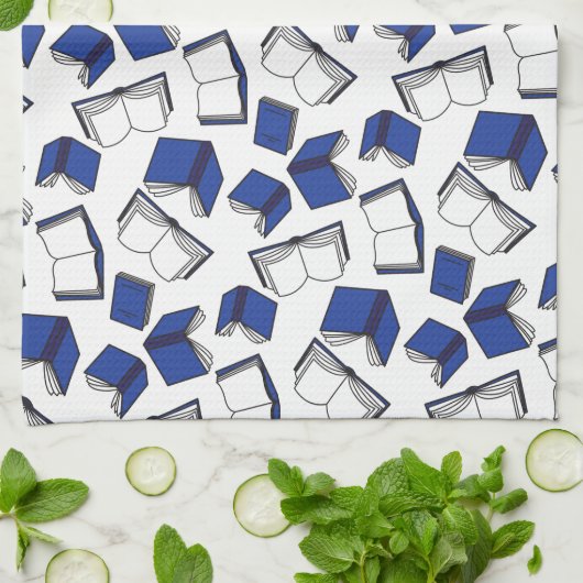 Blaue Bibliothek Buchmuster Bibliothekar Geschirrtuch (Gefaltet)