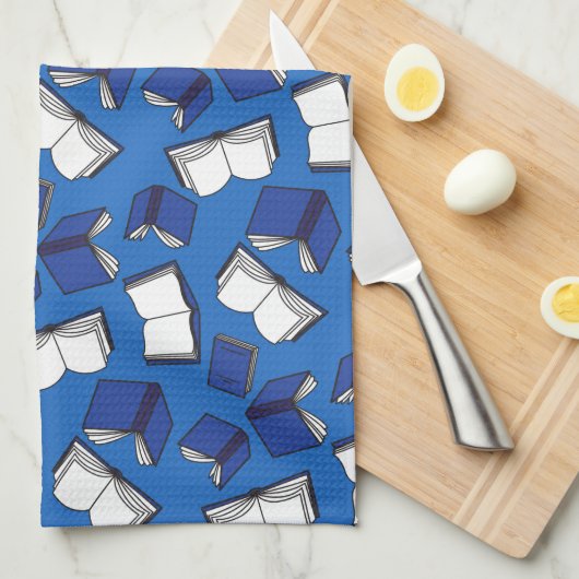 Blaue Bibliothek Buchmuster Bibliothekar Geschirrtuch (Viertel Falte)