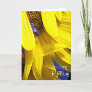 Blaue Biene auf gelber Sonnenblume - Geburtskarte Karte