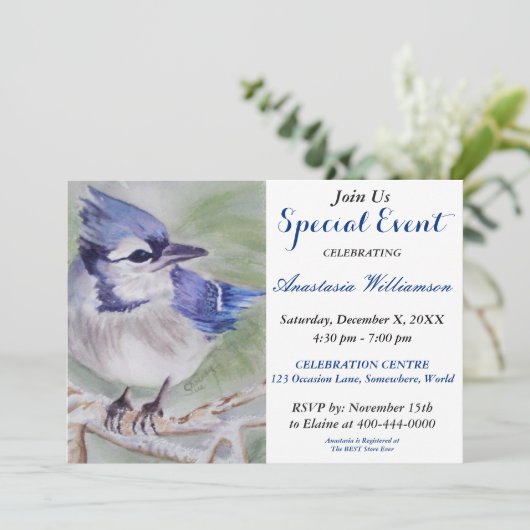 BLAUE BIRD OF HAPPINESS PARTY EVITE EINLADUNG (Stehend Vorderseite)