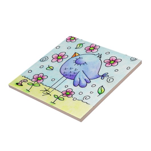 Blaue Bird und Blume Fliese (Seite)