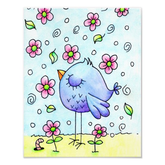 Blaue Bird und Blume Fotodruck (Vorne)