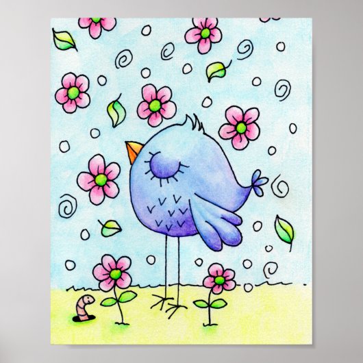Blaue Bird und Blume Poster (Vorne)
