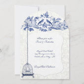 Blaue Birdcage Eiche Vintage Liebesvögel Hochzeit Einladung (Rückseite)