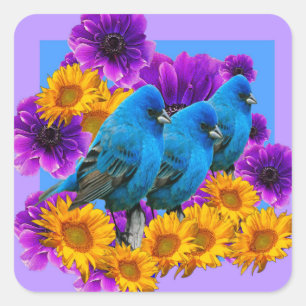 BLAUE BIRDS BLUME BLAUE ART QUADRATISCHER AUFKLEBER