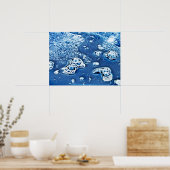 Blaue Bläschen Iss und Wasser Abstraktes Poster (Küche)
