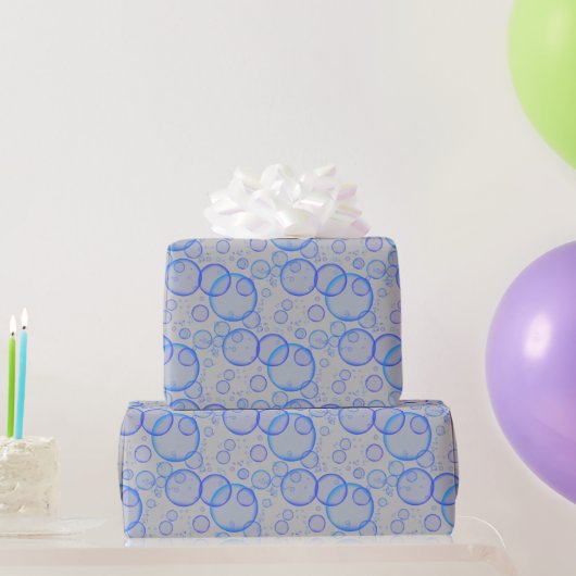 Blaue Blasen auf Grau Geschenkpapier (Partygeschenke)
