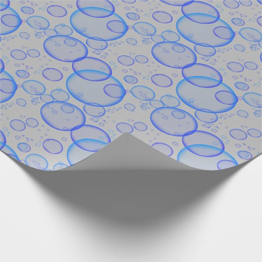 Blaue Blasen auf Grau Geschenkpapier (Ecke)