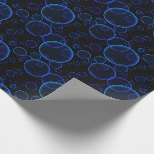 Blaue Blasen auf schwarz Geschenkpapier (Ecke)