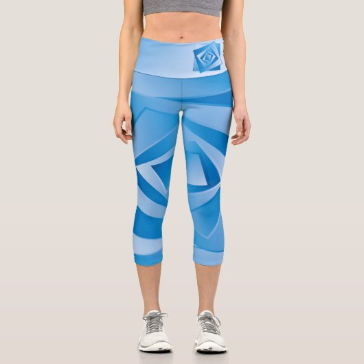 Blaue Blätter Capri Leggings (Vorderseite)