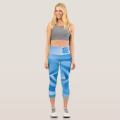 Blaue Blätter Capri Leggings (Vorderseite)